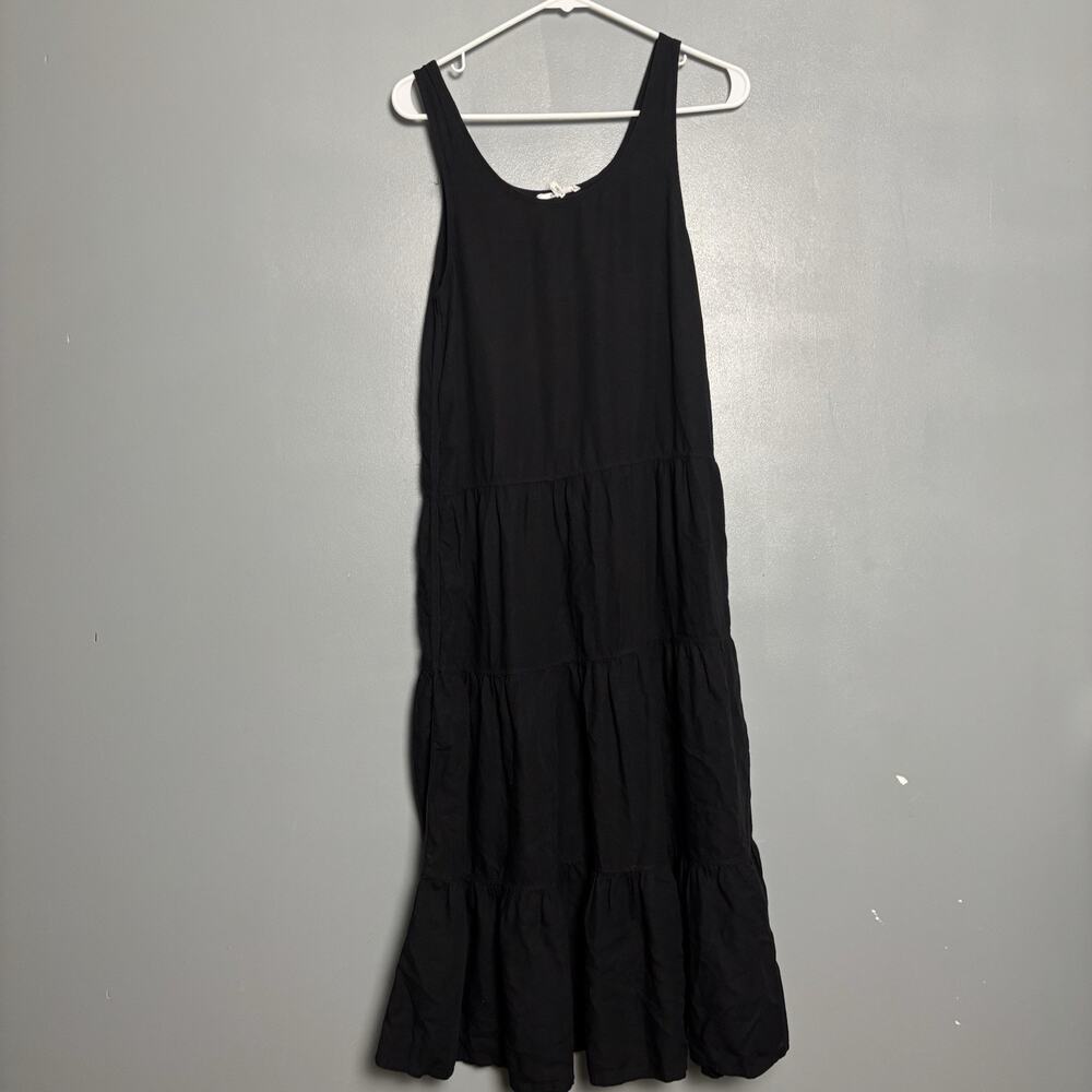 SPLENDID Women’s Black Long Tiered Sleeveless Dress Small Date Linen Blend